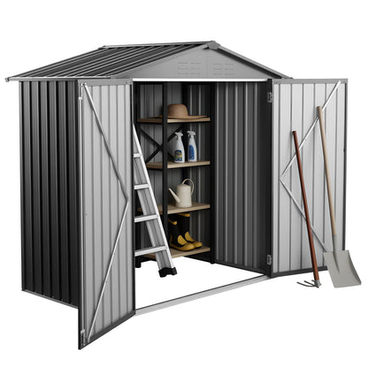 Pear Daisy 6x4 ft metal garden shed with lockable doors, outdoor storage solution for tools and gardening equipment.