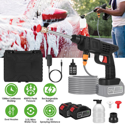 Pear Daisy cordless pressure washer with 400 PSI and 300W power, portable design for home and garden cleaning tasks.