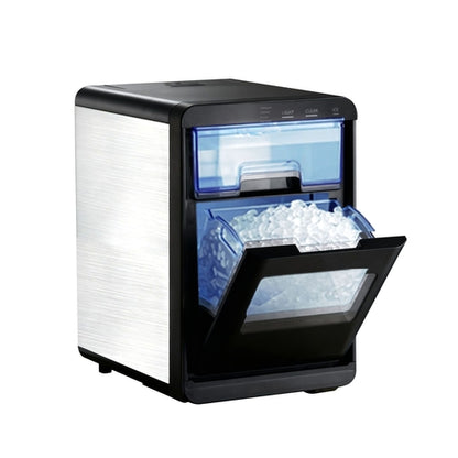 Portable Pear Daisy countertop ice maker producing 44 lbs of ice per day, featuring self-cleaning function for home and garden use.