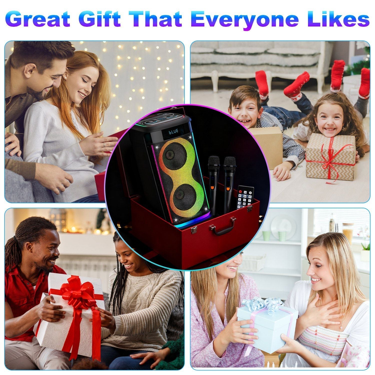 Pear Daisy portable wireless party speaker with LED lights and wireless mic, perfect for home and garden entertainment.