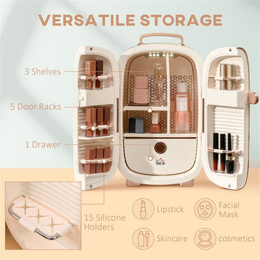 Pear Daisy portable skincare fridge for home use, compact and sleek design for storing skincare products at optimal temperature.