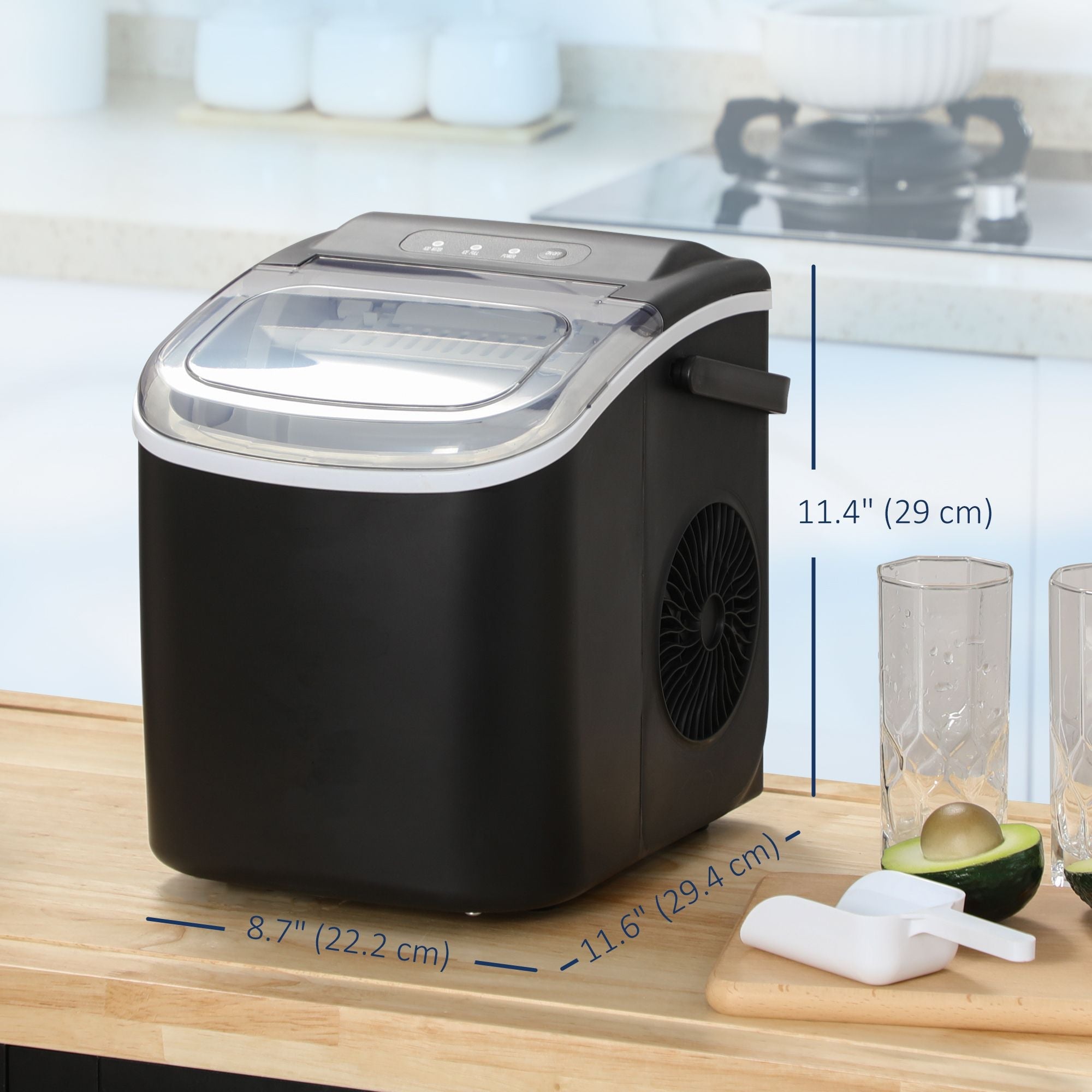 Pear Daisy portable countertop ice maker with handle, self-cleaning feature, compact home and garden appliance for making ice.