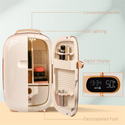Pear Daisy portable skincare fridge for home use, compact white mini fridge with digital display and adjustable temperature control.