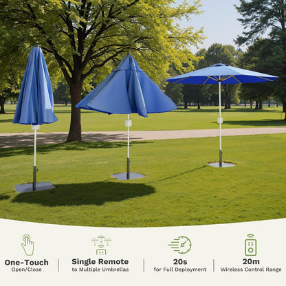 Motorized 9 Foot Blue Outdoor Patio Umbrella Control