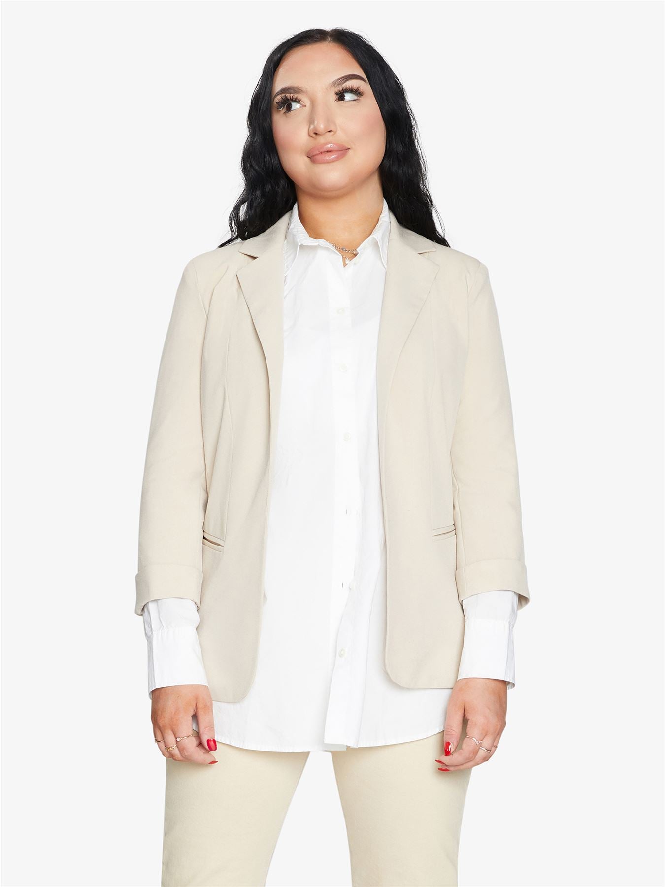 Rose Eleusis edge-to-edge blazer, stylish jacket with clean lines and tailored fit, perfect for professional or casual wear.