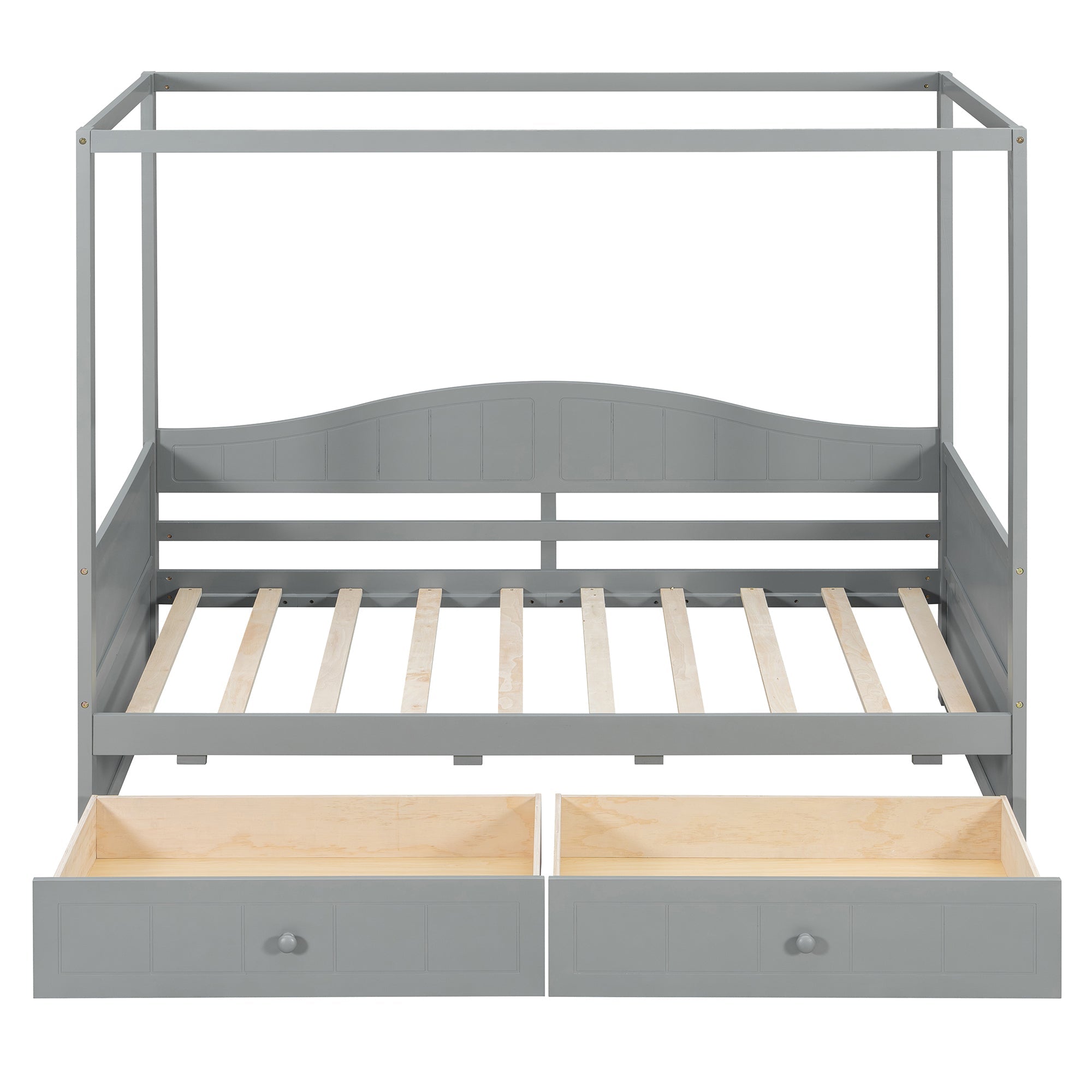 Twin size Sangria Beech canopy day bed with two drawers, featuring a sturdy frame and elegant canopy for bedroom decor.