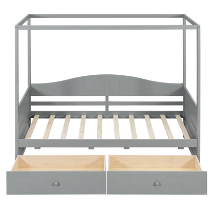 Twin size Sangria Beech canopy day bed with two drawers, featuring a sturdy frame and elegant canopy for bedroom decor.