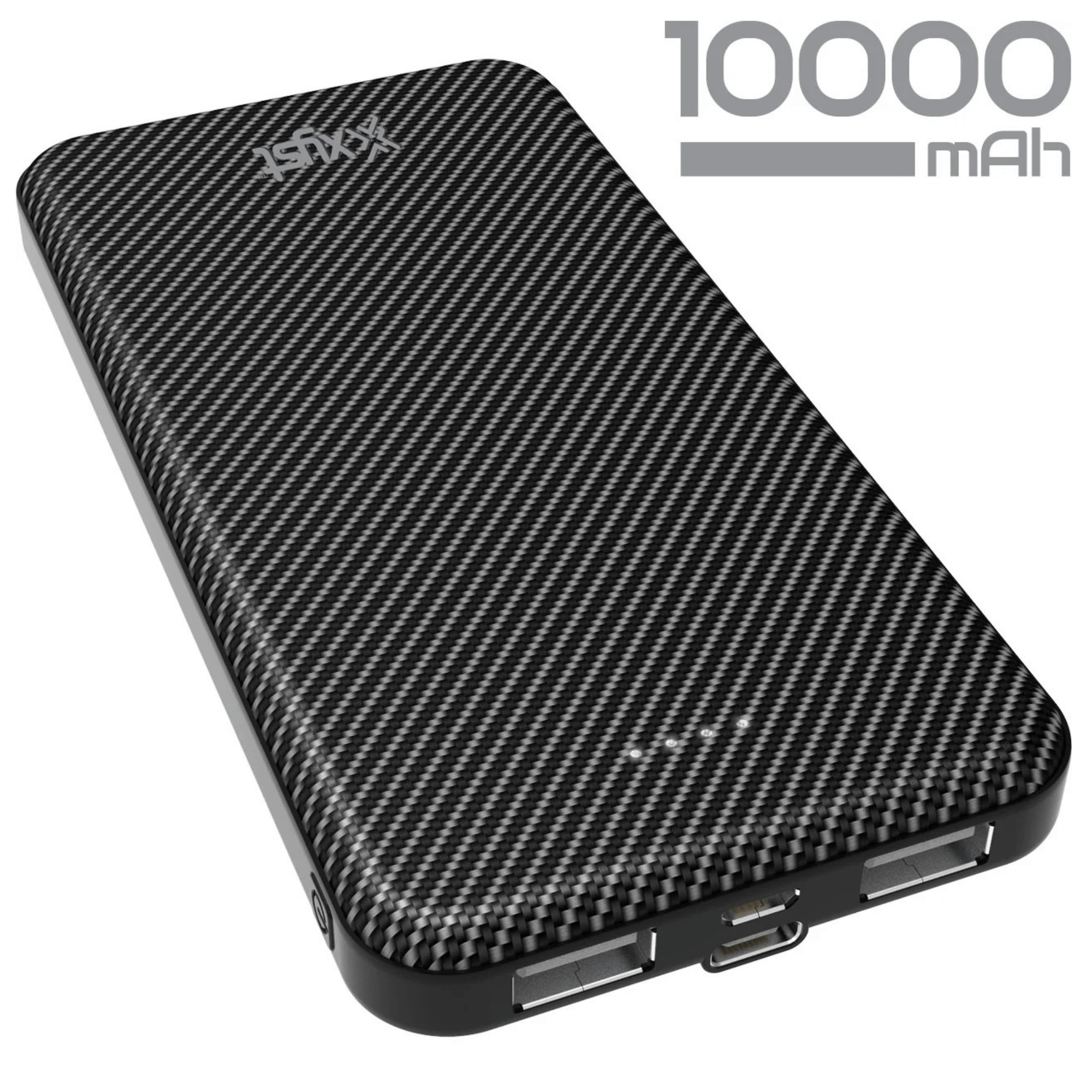 Sky Iapetus Xyst Super Slim 10000mAh dual USB power bank for mobile and laptop charging, slim design with multiple ports.