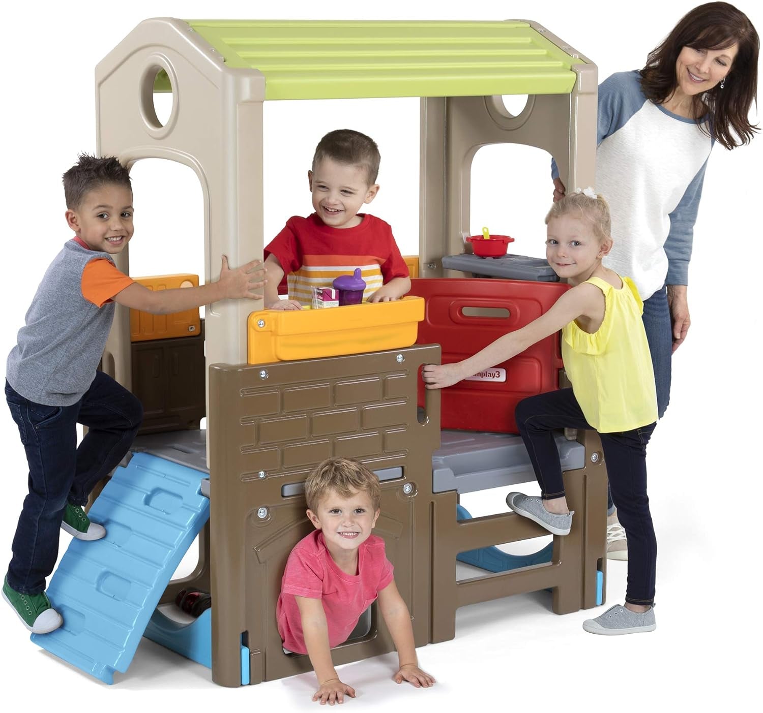 Peach Maple Discovery Playhouse for Kids, indoor outdoor climbing furniture with colorful steps and safe play area.