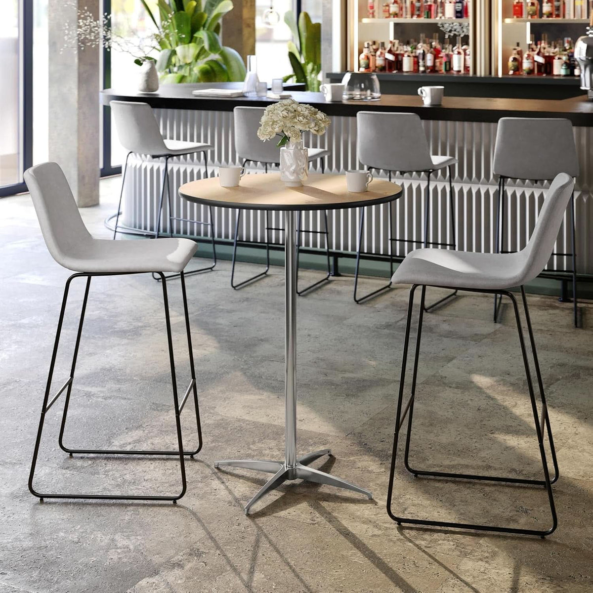 Natural Birch Wood Round Cocktail Table Adjustable