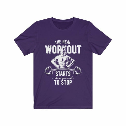 Black Plum Charlie The Real Workout T-shirt with bold white text, casual fit, short sleeves, and crew neck.