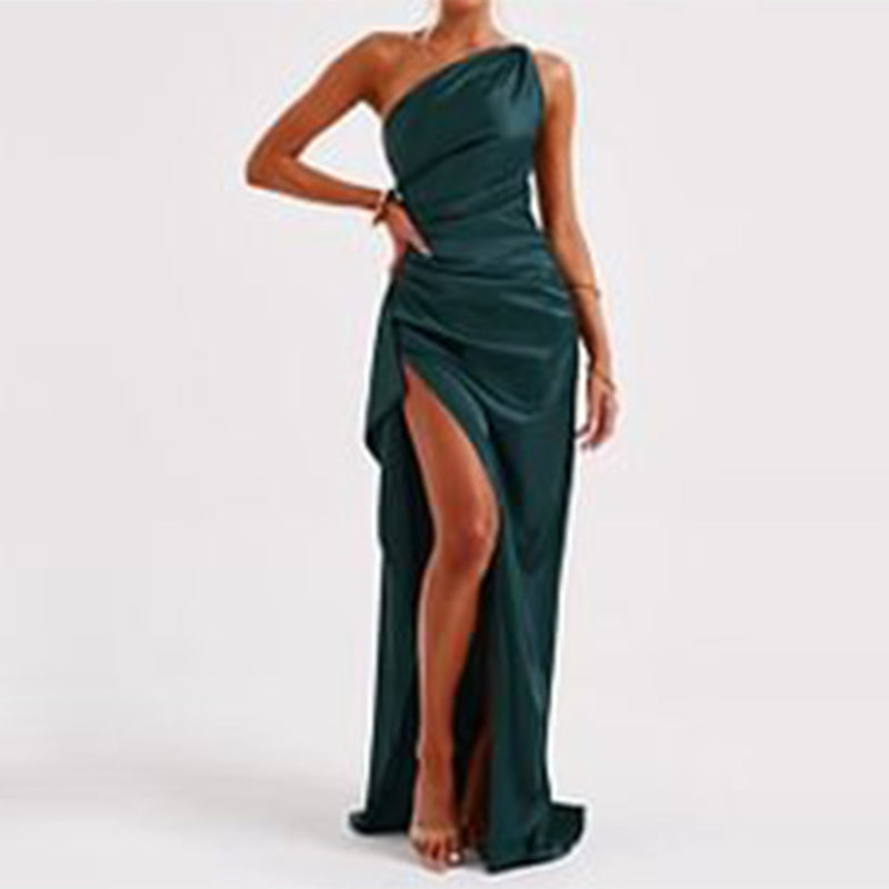Women’s One-Shoulder Backless Slit Maxi Dress