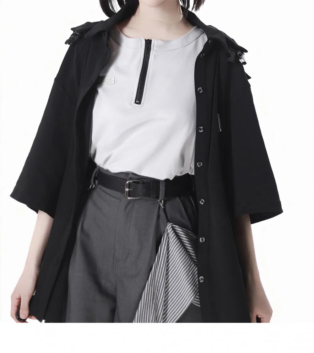 Start2Finish neutral hooded vest jacket with short sleeves, apricot gray casual summer suit, versatile and comfortable daily apparel.