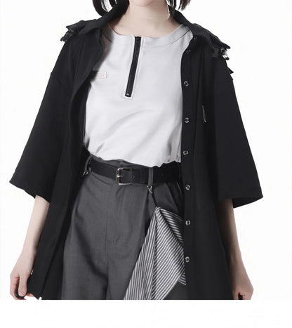 Start2Finish neutral hooded vest jacket with short sleeves, apricot gray casual summer suit, versatile and comfortable daily apparel.