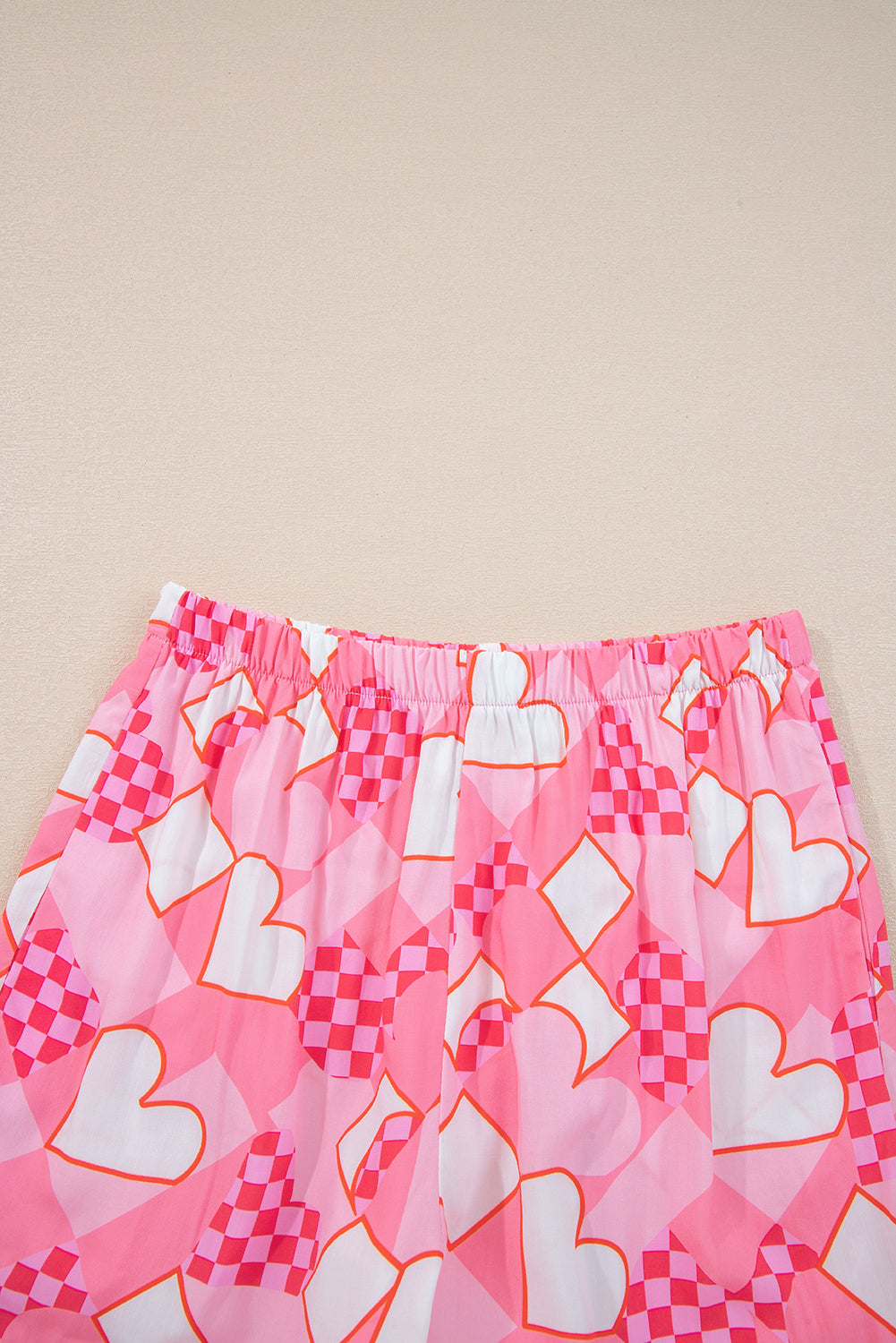 Byzantium Bay Valentine Heart shirt and shorts pajama set showing red heart print on soft fabric for comfortable sleepwear.