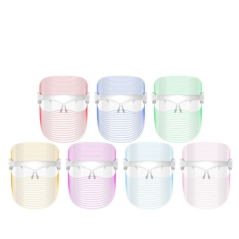 Maroon Asteria LED light therapy facial mask with 7 color options for anti-aging and wrinkle reduction skincare.