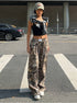 Pear Daisy camouflage casual pants with multi-pocket design, hip hop retro street style, perfect for relaxed home and garden wear.
