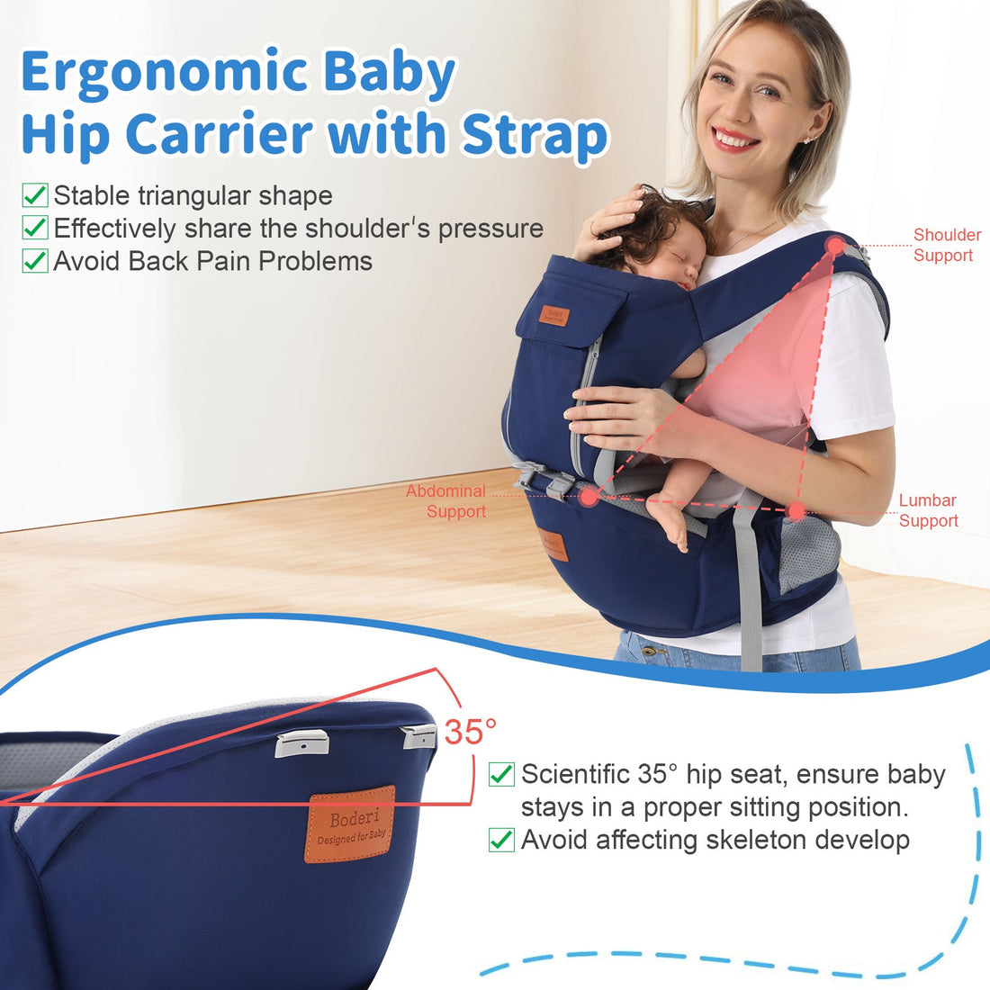 CJDropshipping multi-functional baby waist stool for newborns, with soft padding and adjustable straps for safe support.