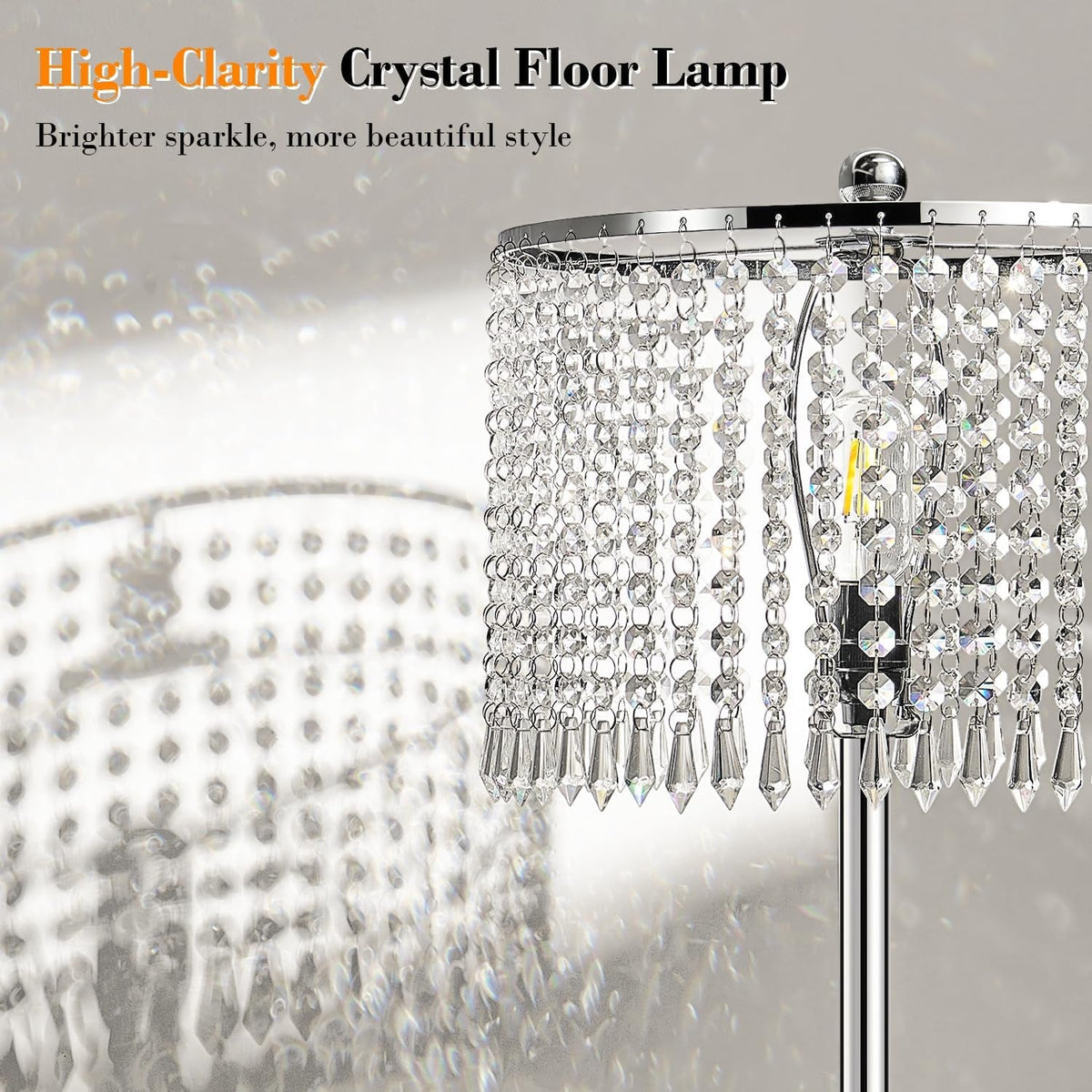 Premium Ultra Crystal Silver Dimmable Floor Lamp LED 1000LM