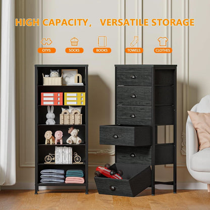 Tall Dresser With 6 Drawers Black Vertical Nightstand
