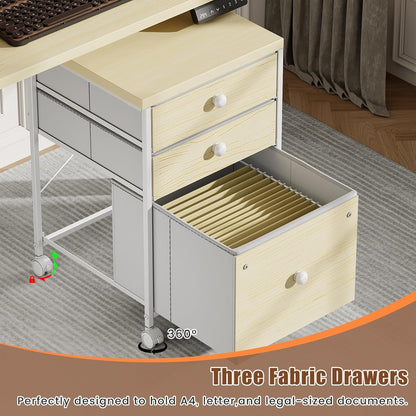 Electric LShaped Standing Work station With Drawers Maple