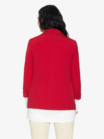 Rose Eleusis Edge To Edge Blazer, stylish tailored jacket with slim fit, lapel collar, and front pockets, perfect for formal or casual wear.
