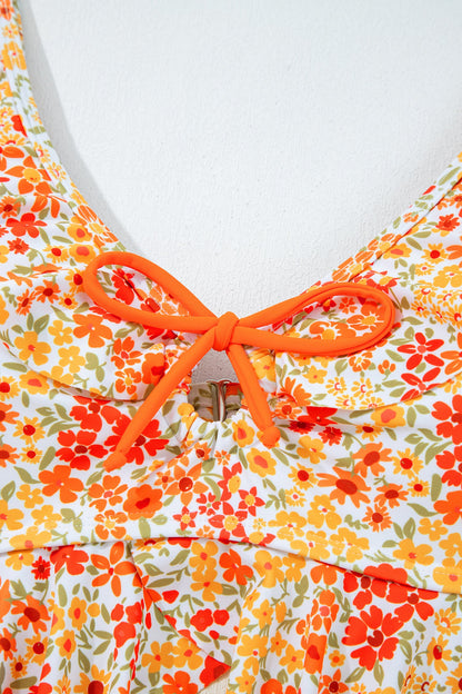 Byzantium Bay floral ruffle trim keyhole one-piece swimsuit for women with a stylish design and vibrant floral pattern.