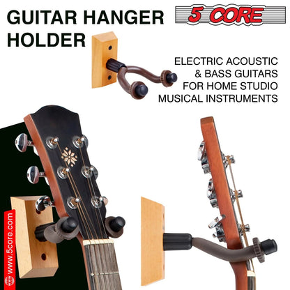 Violet Rose 5Core guitar wall mount hanger 2-pack with U-shaped wooden hooks for displaying and storing guitars on the wall.