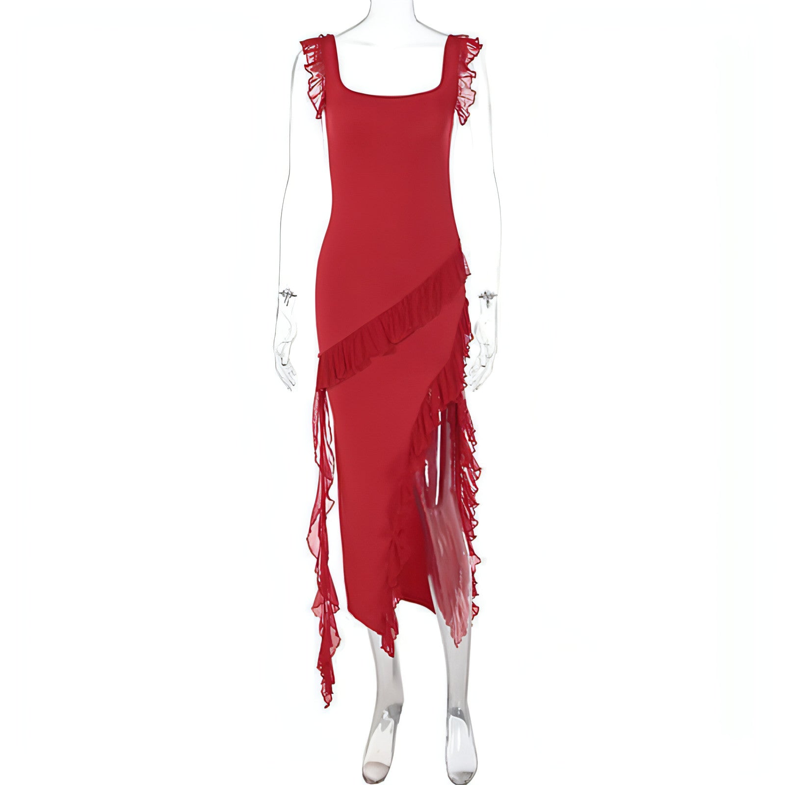 Carmine Juneberry female summer dress with stringy selvedge stitching, stylish and lightweight for warm weather wear.