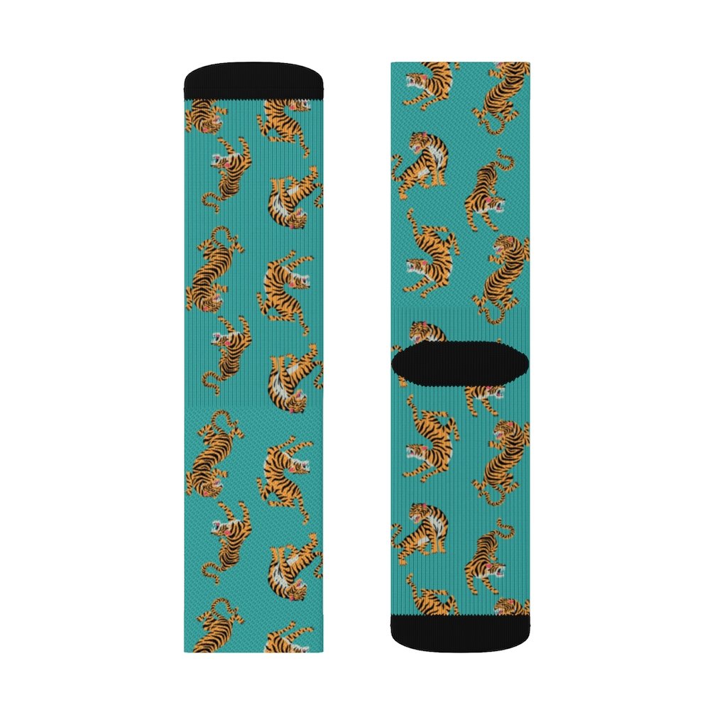Yellow Pandora Tiger Fun novelty socks featuring playful tiger print and bright colors, ideal for casual wear.