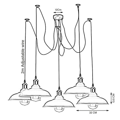 Industrial Spider Adjustable Multi Arm Pendant Light with five E27 sockets by Sangria Angel, featuring a modern, multi-armed lighting design.