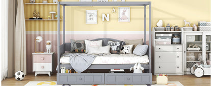 Sangria Beech twin size canopy day bed with two drawers and a sturdy frame, suitable for bedroom furniture.