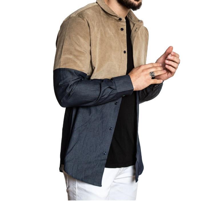 Carmine Juneberry Two-Tone Fusion Dress Shirt from Haute Edition 25, featuring a stylish two-tone design and classic collar.