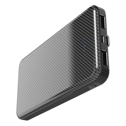 Sky Iapetus Xyst Super Slim 10000mAh dual USB power bank for mobile and laptop charging, slim and compact design.