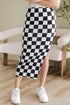 Women’s checker side slit high waist midi skirt by Byzantium Bay, featuring a stylish pattern and flowy design.