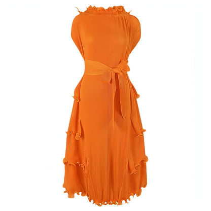 Carmine Juneberry autumn short sleeve pleated dress with elegant design, perfect for stylish fall fashion.