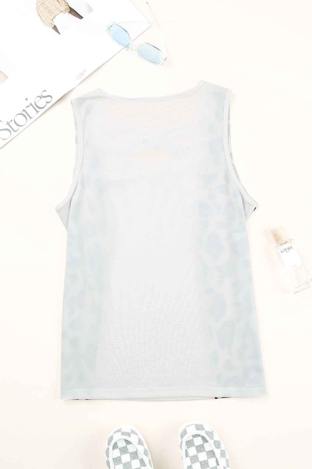 Harlequin Daisy crisscross leopard splicing tank top, sleeveless bath and beauty apparel with bold animal print design.
