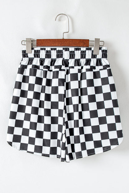 Black checkered print high waist casual shorts for women by Ruby Styx, showing the stylish design and comfortable fit.