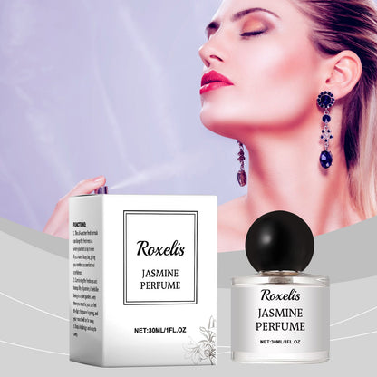 Carmine Juneberry Roxelis Jasmine Romantic Party Perfume 30ml bottle with floral design for bodycare and fragrance.