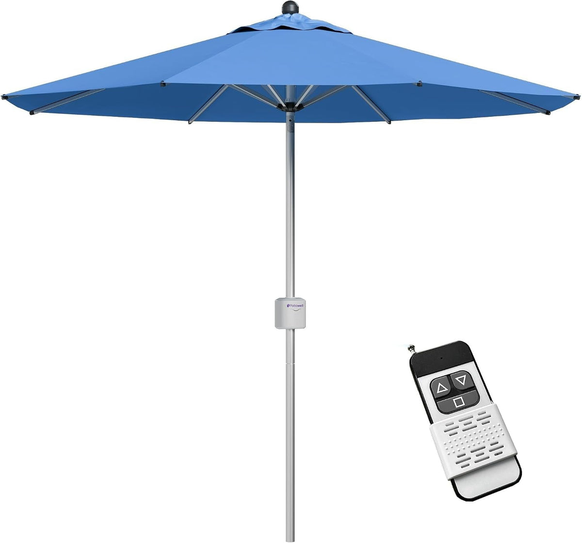 Motorized 9 Foot Blue Outdoor Patio Umbrella Control