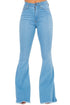 Light wash Jade Icarus bell bottom jeans with 34-inch inseam, featuring flared legs and classic denim details.
