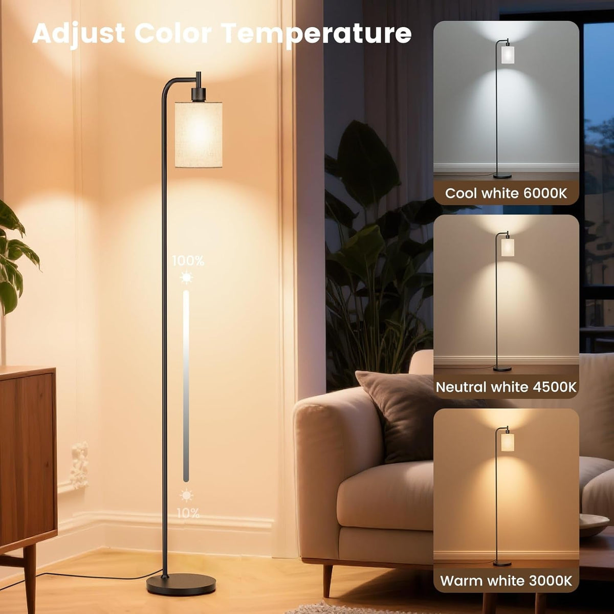 Dimmable Floor Lamp With Remote Three Color Temperatures