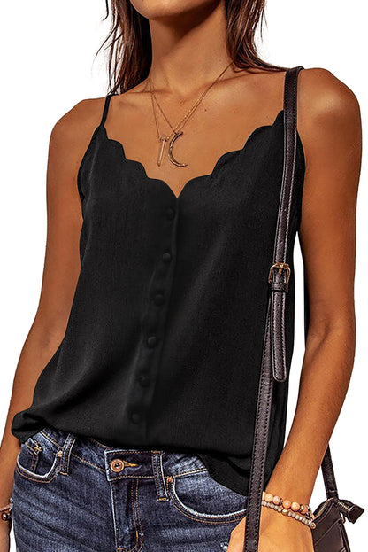 Black spaghetti straps buttoned V-neck vest from Lavender Pallas women&