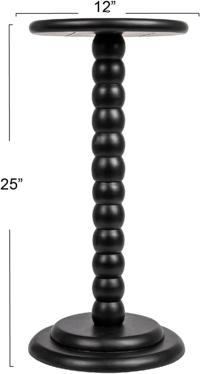 Charcoal Black Round Solid Walnut Pedestal End Table