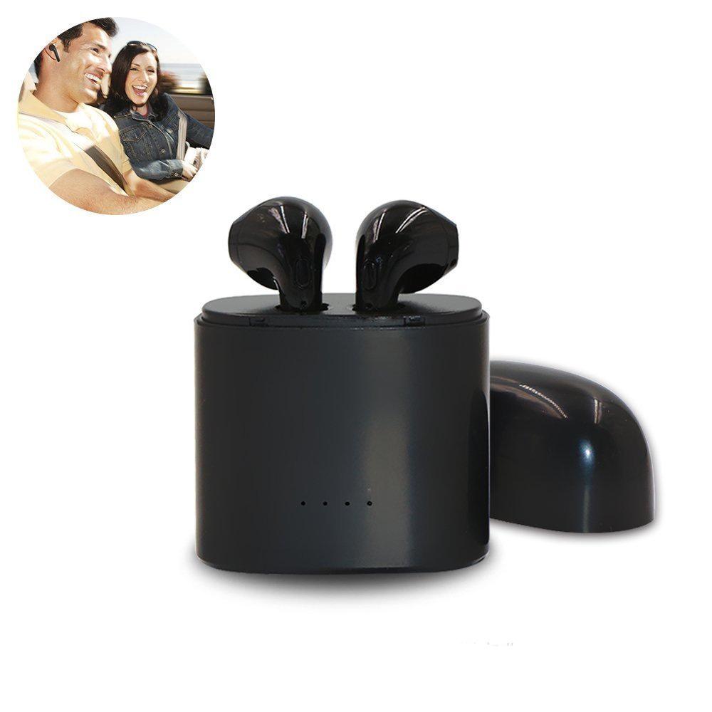 Salmon Lucky dual chamber wireless Bluetooth earphones with charging box, compact tech accessories for hands-free audio.