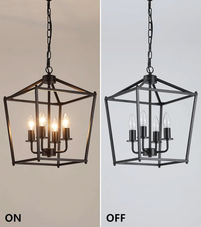 UL Black Industrial Lantern Chandelier 4 Light Pendant
