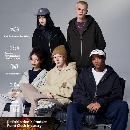 Carmine Juneberry flame-colored fleece-lined hooded jacket with single-layer design, solid color, suitable for casual wear.