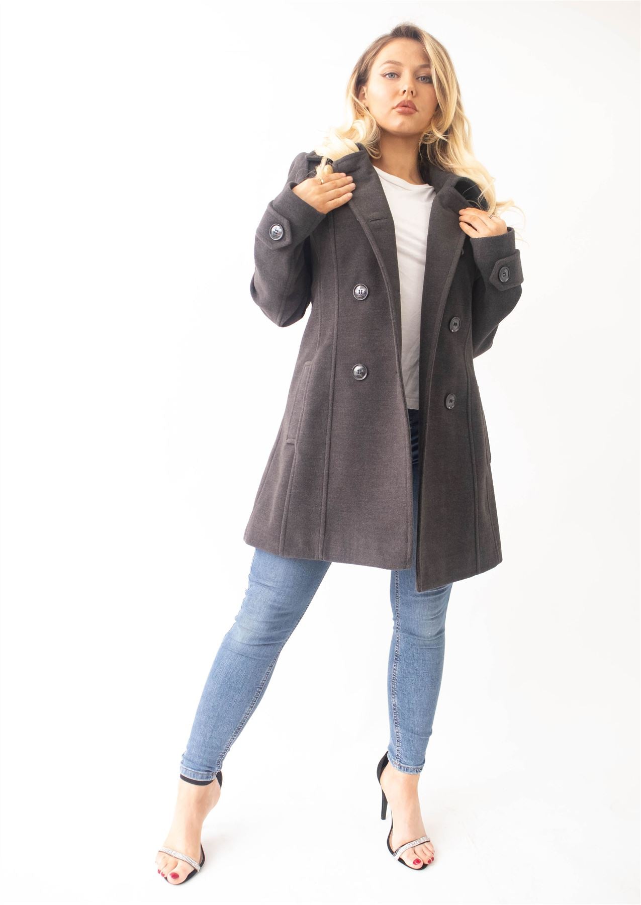 Rose Eleusis wool feel double-breasted hooded coat, stylish jacket with a cozy hood and tailored design, perfect for layering.
