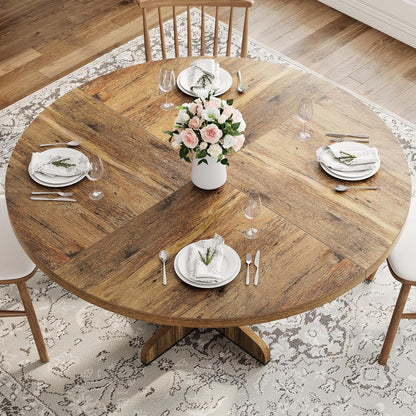 Round Dining Table 47 Inch Brown Matte Textured Finish