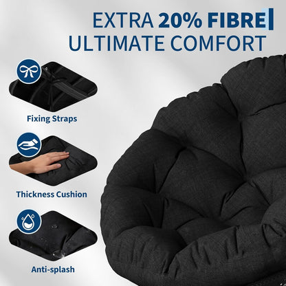 Papasan Chair 40 Inch All Black Ergonomic Comfortable